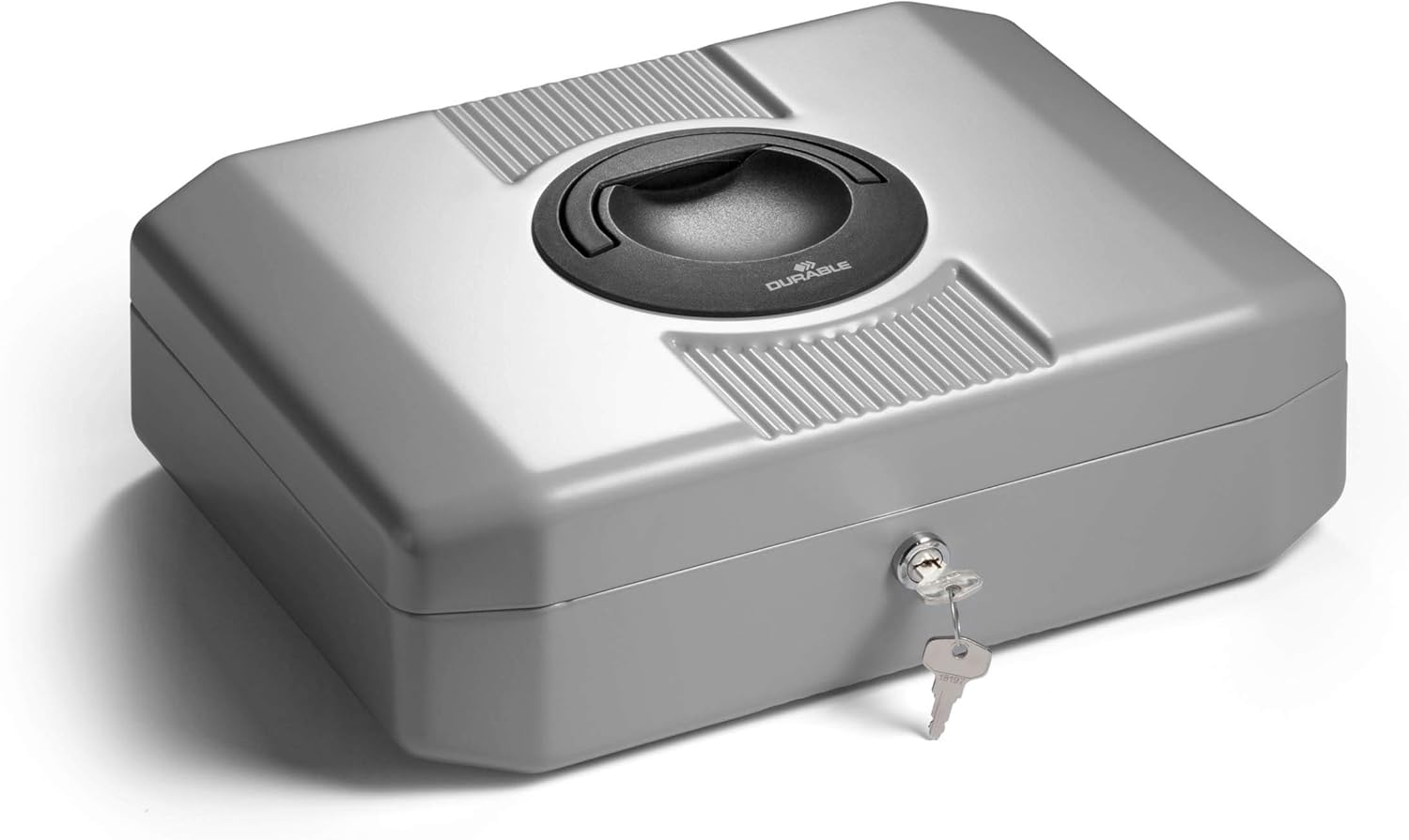 Durable 178257 caja Euroboxx con 2 llaves, incluye tablero de conteo y compartimentos para billetes, gris plateado