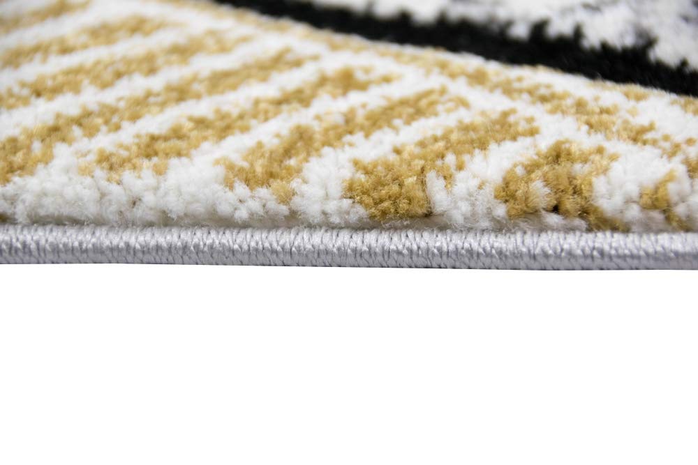 Teppich modern Teppich Wohnzimmer Rauten mit Ornamenten in grau senfgelb Creme Größe 80x150 cm