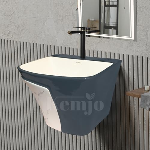 Image of Wall Mounted Wash Basin for Bathroom | Wall Hung Wash Basin /Sink (15.35 x 16.14 x 13 Inch, SFKOP - 216)