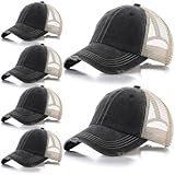 Cozypower 6 Pcs Washed Mesh Back Baseball Cap Bulk Unstructured Vintage Trucker Hat Adjustable Cotton Mesh Hat Distressed Pigment Dyed Cap for Men Women Outdoor Sports Tennis Golf
