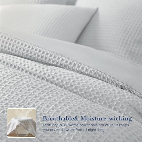 Image of David's Home Textured Summer Waffle Weave Comforter Set, Queen, Light Grey | Cozy Soft Lightweight Breathable Fluffy Durable Hotel Bedding with Pillow Shams for All Season, Luxury Home Decor, Giftable