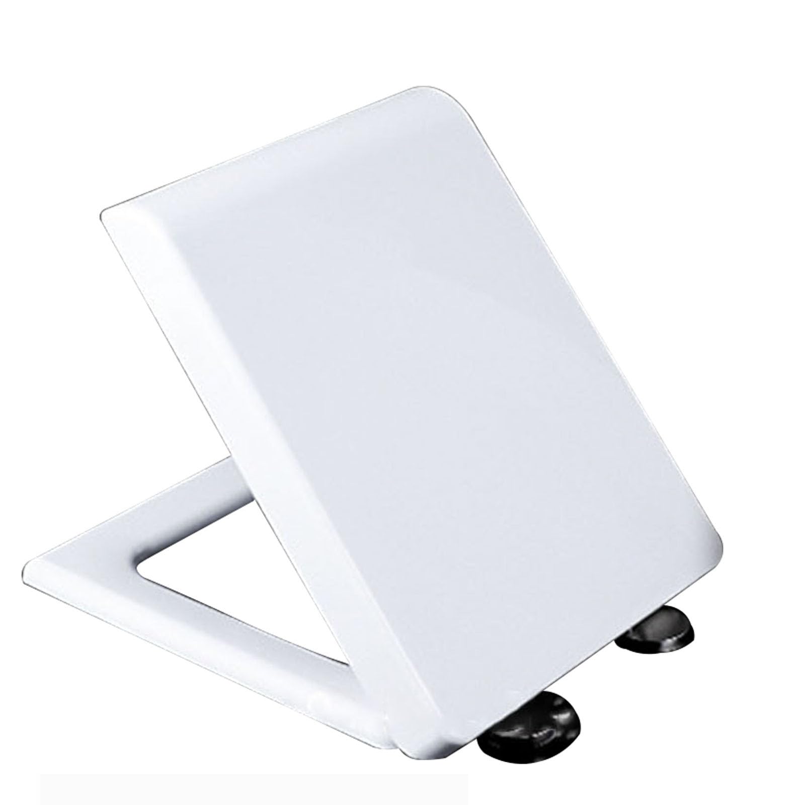 Soft Close Toilet Seat, Easy to Clean, Simple Top Fixing, Adjustable Hinges, Quick Release, Polypropylene, White, Square, 45x35cm