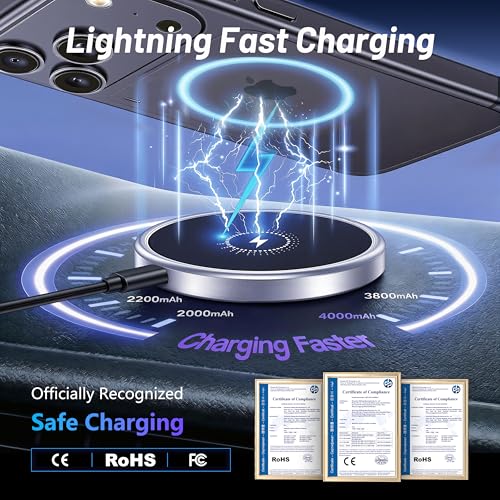 Image of Magnetic Phone Holder for Volkswagen Atlas (2024 2025 2026, 12inch) / VW Altas Cross Sport, 15W Wireless Car Charger for iPhone & Samsung, 360 & Hands Free, with Storage Box, New Car Accessories
