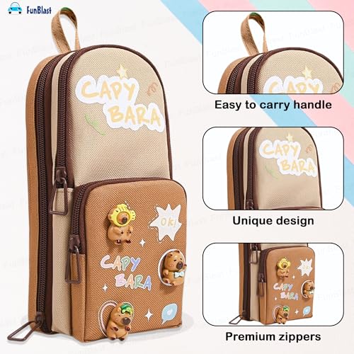 Image of FunBlast Pencil Pouch for Kids, Girls - Capybara Large Capacity Multipurpose Stationery Zipper Pouch for Kids & Adults, Kawaii Aesthetic Pencil Case Organizer, Cute School Supply Bag