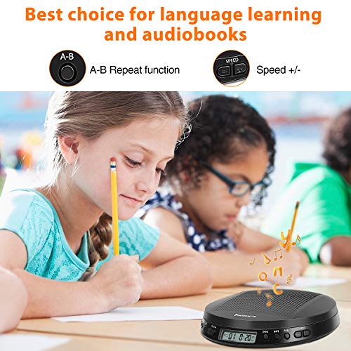 Portable CD Player with Stereo Speakers and Headphones, Personal Compact Disc CD Player with LCD Display, Anti-Skip/Shockproof Protection and 3.5mm AUX Cable