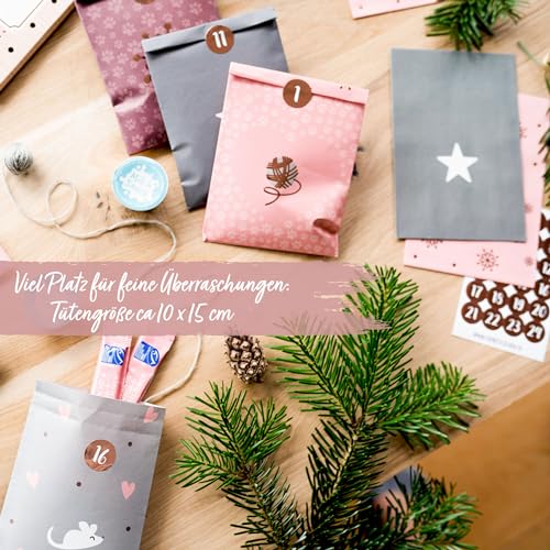 Papierdrachen Katzen Adventskalender 2025 - Papiertüten zum Befüllen - in 4 Designs - mit Stickern - DIY-Geschenkidee - Haustier - inkl. Aufhängung