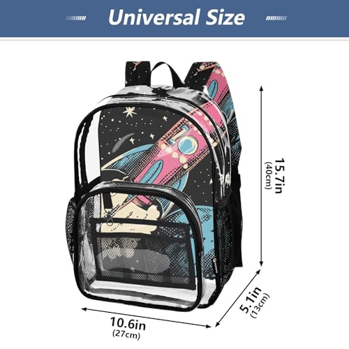 Retro Vintage Rockets Space Kid Clear Backpack Clear Bookbag For Adults Transparent PVC Back Pack4