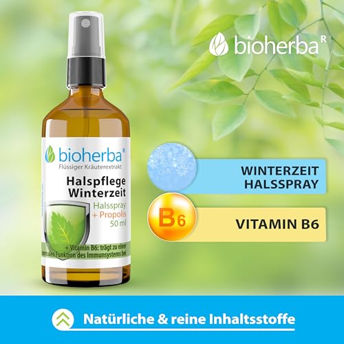 2 Halspflege Winterzeit Halsspray + Propolis 50 ml – Mit Echinacea, Holunder, Astragalus & Vitamin B6 | Alkoholfrei & vegan | Pflanzliche Rezeptur von BIOHERBA – Bild 4