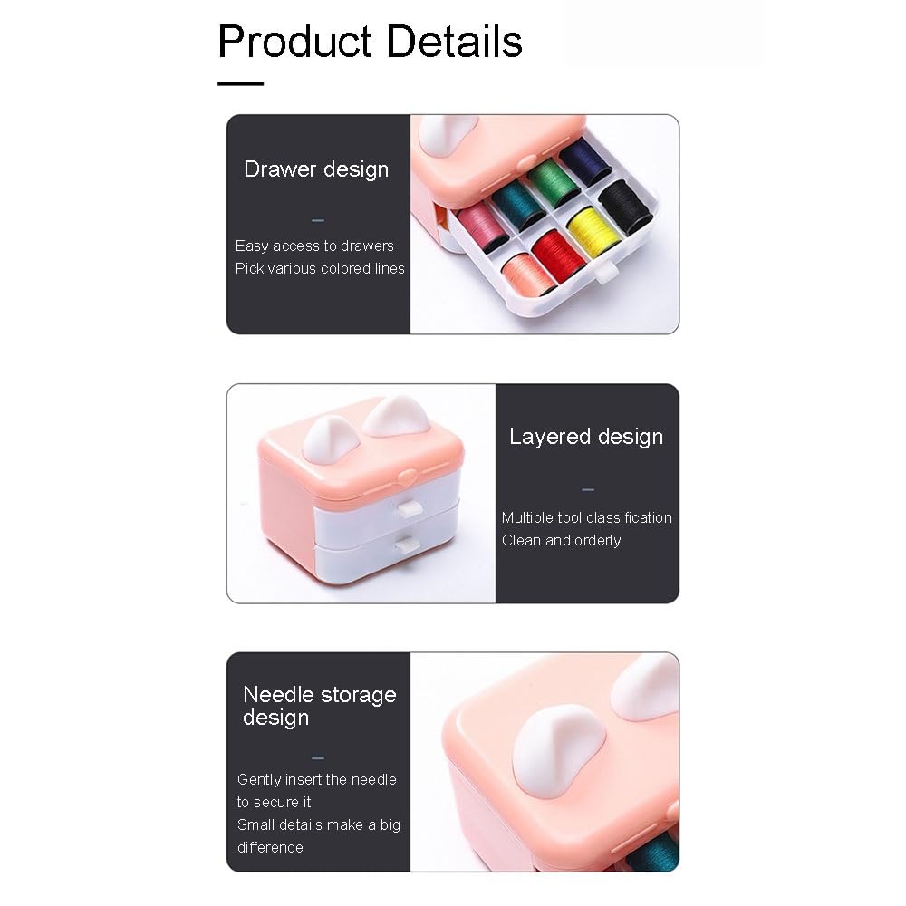 Kit de costura: caja de herramientas portátil para coser a mano con agujas, hilos, botones y tijeras para acolchar, coser y bordar