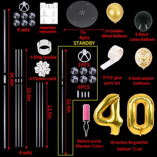 Image of TONIFUL 4 Set Black Gold 40 Balloon Stand Balloon Centerpieces for Table