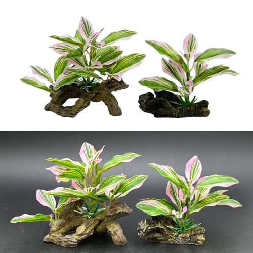Image of Fish Tank Decorations Aquarium Decor Ornaments Betta Pink Leaf pad Hammock Artificial Driftwood Goldfish Bowl Accessories (Light Pink Set)