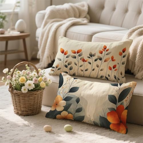 Funda Cojin 40x60 gris Cojines Exterior Funda de Almohada Impermeable Lino Cojin abstracto Cojines Sofa Decorativo Duradero Cremallera Oculta para Cama Sofa Terraza Salon Balcón Jardin 2 Piezas, I-114