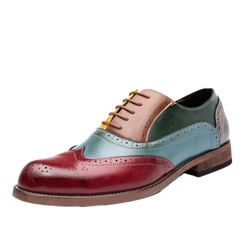 Men's Vintage Brogue Oxford Shoes, Lace-Up Leather Dress Shoes with Embossed Splicing Design Non-Slip Low Top Business Footwear