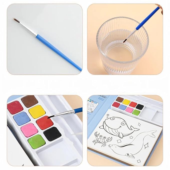 Veemok Watercolor Painting Book for Kids – Educational Art Activity Set with Built-in Watercolors | Brush – Fun | Mess-Free Coloring for Boys | Girls – Ideal for Travel, Gifting, Learning (Multicolour) 1