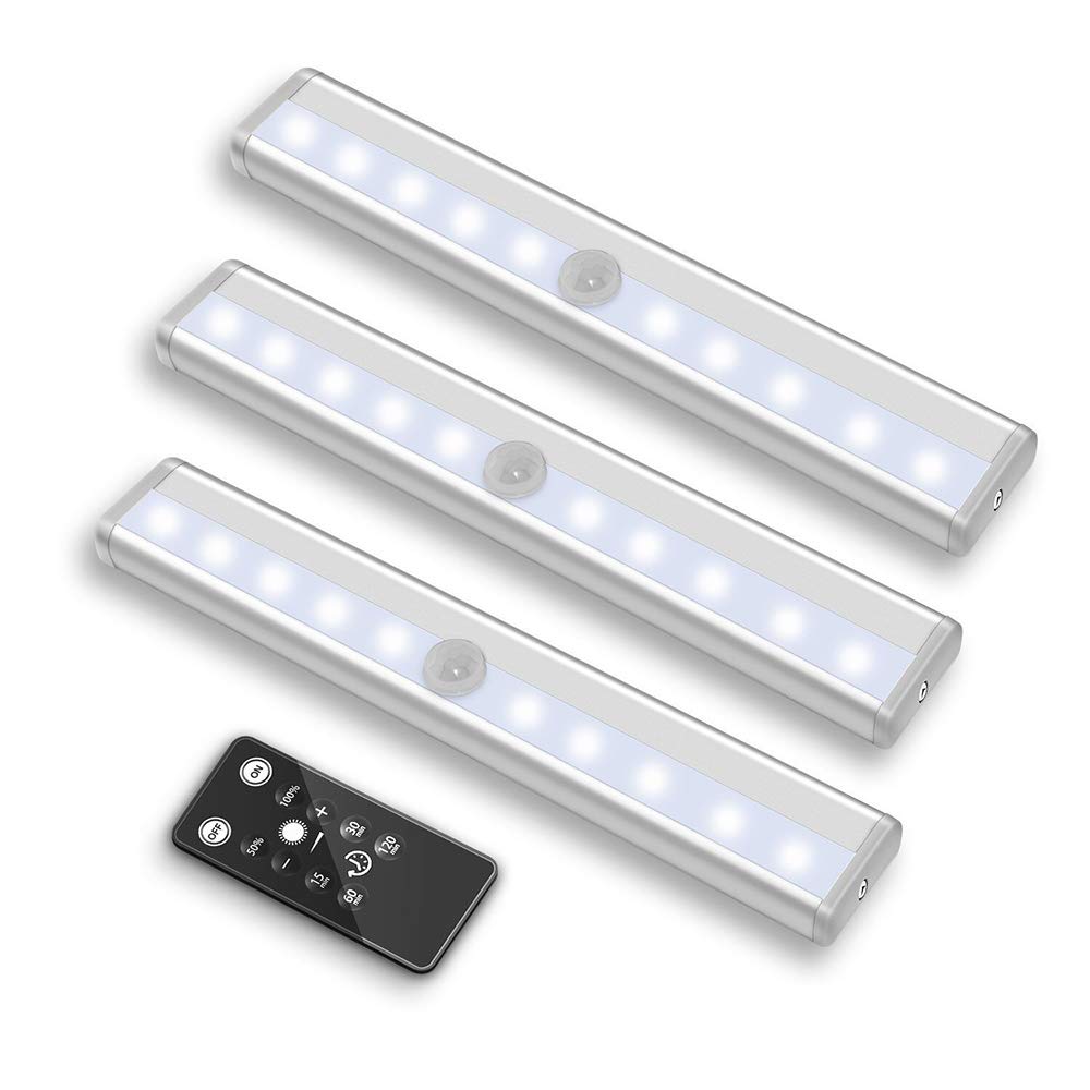 La luz del Sensor, Armario de luz, luz de Noche LED portátil, 30 LED, Recargable, con Control Remoto, Luces inalámbrico, Pasillo Gabinete Escalera Armarios (3 Pack),White Light
