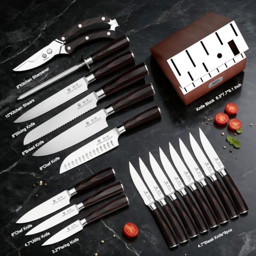 Image of imarku 18-Piece Japanese Utility High-Carbon Stainless Steel Knife Set | Knife Set with Block|14.5Precision Edge|59±2 HRC Hardness|Built-in Sharpener|Ergonomic Pakkawood Handles|Gifts for Women