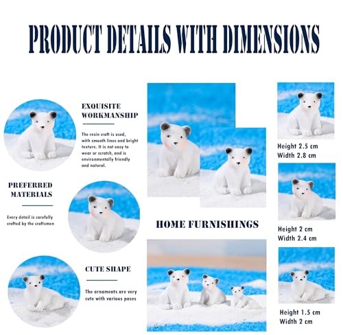Image of Mini Polar Bear Figurines, 3 Pack Resin Arctic Animal Statues for Christmas Village Accessories, Winter Tabletop Decor, Fairy Gardens and Home Display
