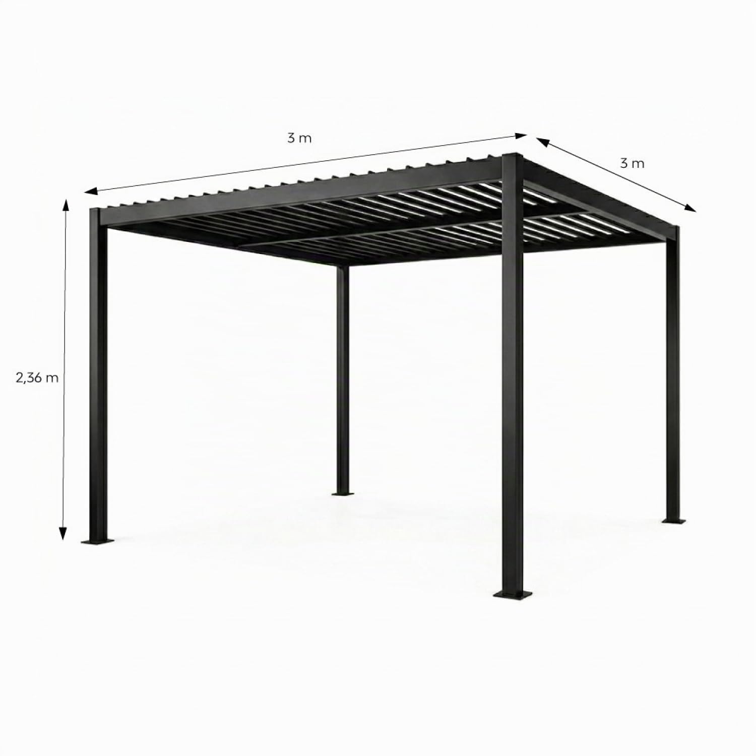 Pergola Bioclimatique CORFU Noir 3x3 m