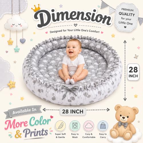 Image of Toddylon New Born Baby Reversible Bedding Set Cotton Mattress Nest (0-6 Months) Grey