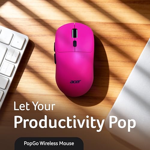 Image of Acer PopGo Wireless Gaming Mouse | 2.4G+BT5.4 Dual Mode | 500mAh Rechargeable Battery | Adjustable DPI Upto 6400 | Silent | 6 Buttons+Scroll Wheel | 10m Range | Windows, Mac Compatible - Rose Red