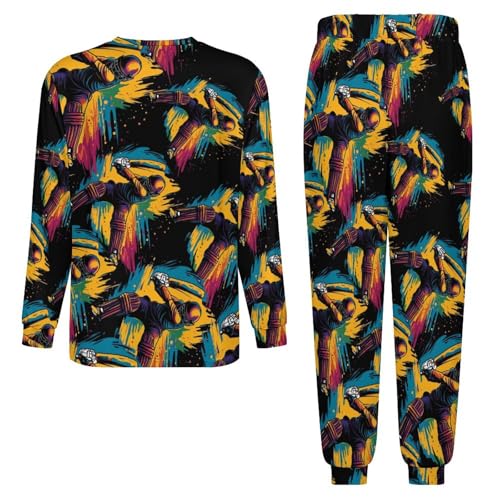 Cricket Player Men's Pajamas Set Crew Neck Sleepwear Sets Top And Bottom Pjs Set Long Sleeve Loungewear4