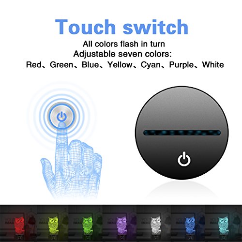 Owl 3D Illusion Lamp, Elstey 7 Color Changing Touch Table Desk Led Night Light Great Kids Gifts Home Decoration #TOP3