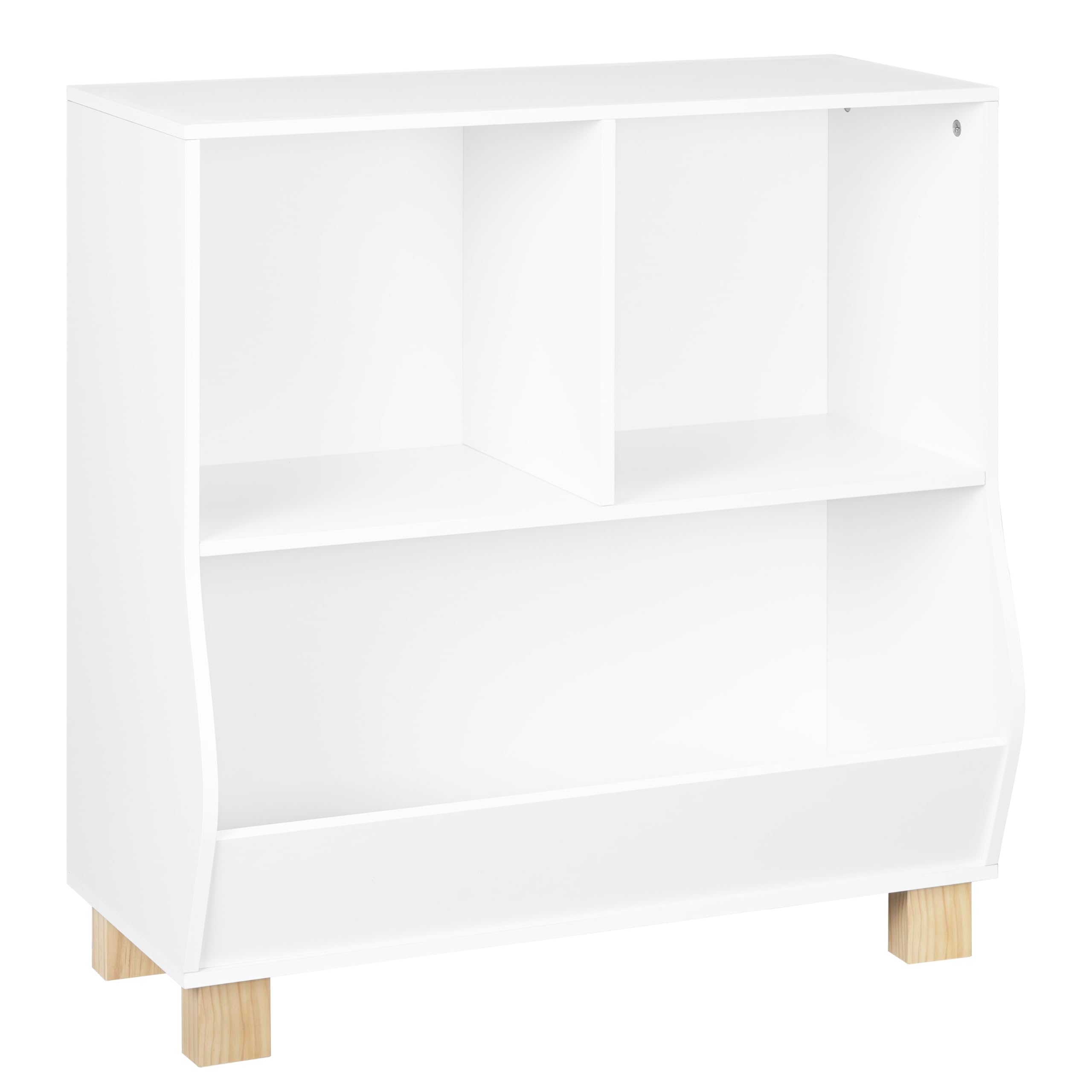 Lestarain Bücherregal Kinder, Regal weiß mit 3 Fächern, Montessori Kinderregal, Spielzeugregal mit Holzbeinen, Standregal für Bücher Spielzeug Kinderzimmer, 71,5x77x34,5 cm