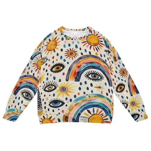 JUNZAN Evil Eyes Ball Moon Sun on Rainbows Kids Girls Pullover Hoodie Fleece Hoodie for Boys Party 4T
