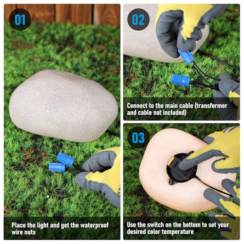 Image of LEONLITE 2 Set 5CCT Low Voltage Pebble Shape Lights Outdoor 6Pcs Light Gray