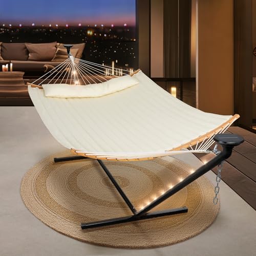 Image of SUNCREAT Double Outdoor Hammock with 12 ft Stand, Beige