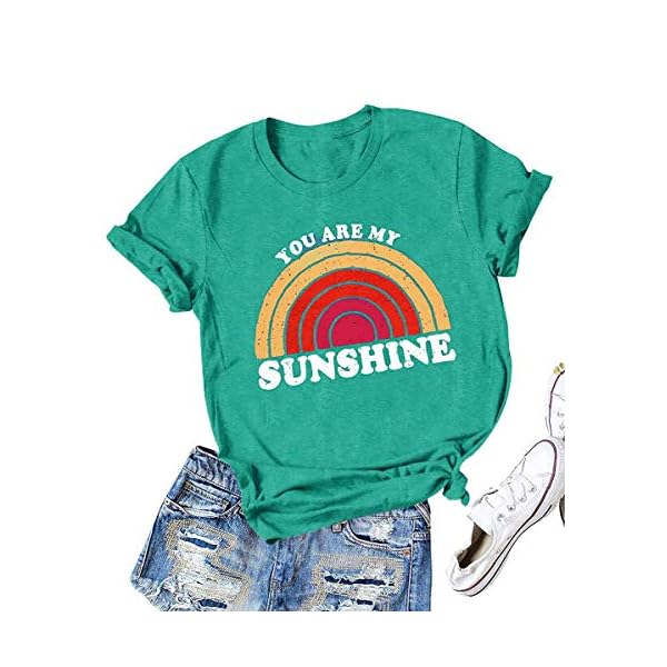 Kaislandy Womens You are My Sunshine T Shirt Short Sleeve Printed Graphic Tees Casual Summer O Neck Tops Shirts - Image 3