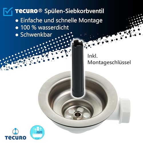 tecuro Spülen-Siebkorbventil 3 1/2 Zoll mit Geräteanschluss und herausnehmbarem Siebkorb aus Edelstahl für Küchensiphons - 53302