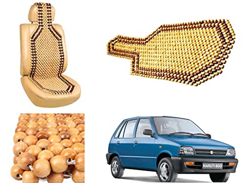 Image of Car Bead Seat Wooden Beads Cushion Cover Pad for Maruti Suzuki 800, Acupressure Sitting Seat Cover | Cream Color - Pack of 1