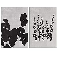 2 Panel Canvas Wall Art Black and White Flowers Canvas Prints Home Artwork Decoration for Living Room,Bedroom - 16