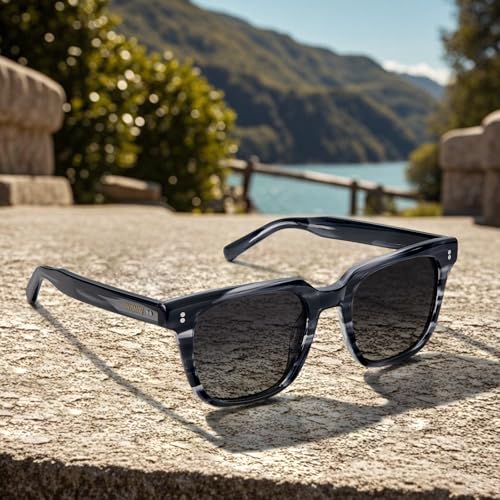 Image of AVAWAY Polarized Sunglasses for Men UV Protection, Square Acetate Frame Outdoor Driving Sun Glasses