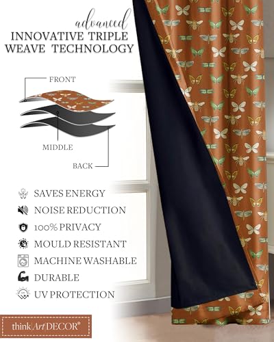 Image of Cloth Fusion Printed 100% Blackout Window Curtains 5 Feet Long Set of 2