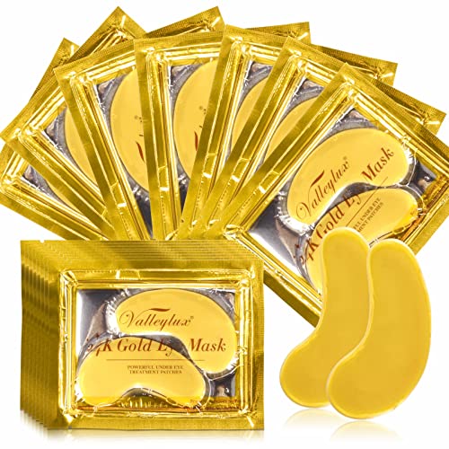 24K Gold Eye Mask - 20 Pairs Under Eye Patches, Under Eye Collagen Patches Eye Masks for Puffy Eyes, Eye Treatment Patches for Dark Circles, Under Eye Bags, Moisturizing Improves Elasticity
