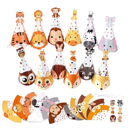 AHEZQILU Chapeau Anniversaire Enfant Pour Fête Safari – 12 Chapeaux Animaux En Papier Avec Élastique, Décoration Anniversaire Garçon Fille, Accessoires Photo Jungle Pour Goûter D’école Et Baby Shower