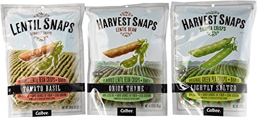 Harvest Snaps Lentil Snaps and Snapea Crisps 3 Flavor Variety Bundle: (2) Lentil Snaps Tomato Basil, (2) Snapea Crisps Lightly Salted, and (2) Lentil Snaps Onion Thyme, 3-3.3 Oz. Ea. (6 Bags Total)