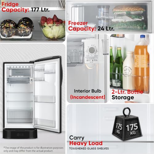 Image of LG 201 L, 5 Star, Smart Inverter, Direct Cool Single Door Refrigerator (GLD2156ZHEL, Emerald Lotus, Runs on a Home Inverter, Solar Smart, Base stand with Drawer, Fit Max Chiller Tray, 2026 Model)