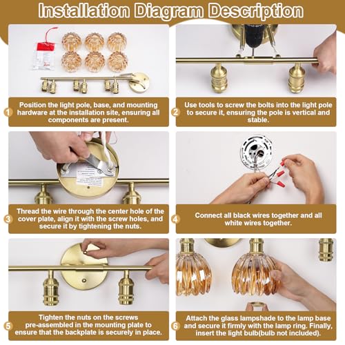 Image of Vintage Bathroom Light fixtures, Gold Vanity Lights, ETL Certified