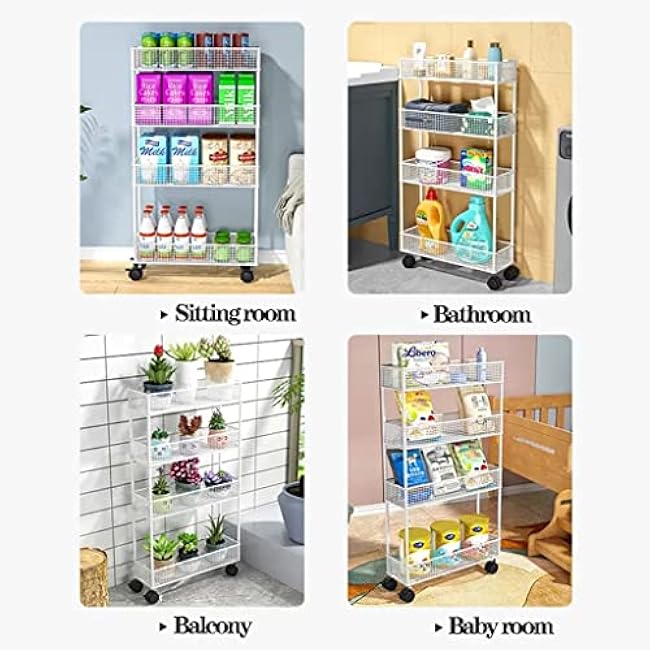 Metal Storage Baskets Stand,Slim Kitchen Cart,4 Tier Fruit Vegetable Pantry Organizer Rack,Utility Market Basket Stand Rolling Cart with Wheels (Color : Nero, Size 16CM) (Nero 9CM)-l8qmYGtR