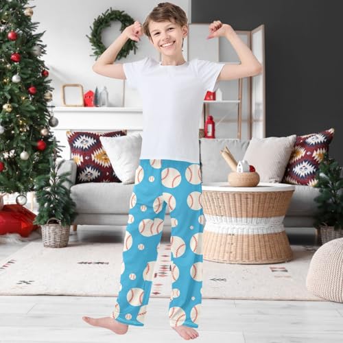 Boy's Pants Baseball Blue Jogger Pants Elastic Waist Long Bottoms Trousers with Pockets 6-14 Years2