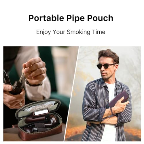 Hiram Handcrafted Leather Small Pipe Tobacco Pouch Travel Smoking Pipe Organizer Portable Accessories Lighter Holder Tobacco Pipes Case for 2 Pipes - Image 5