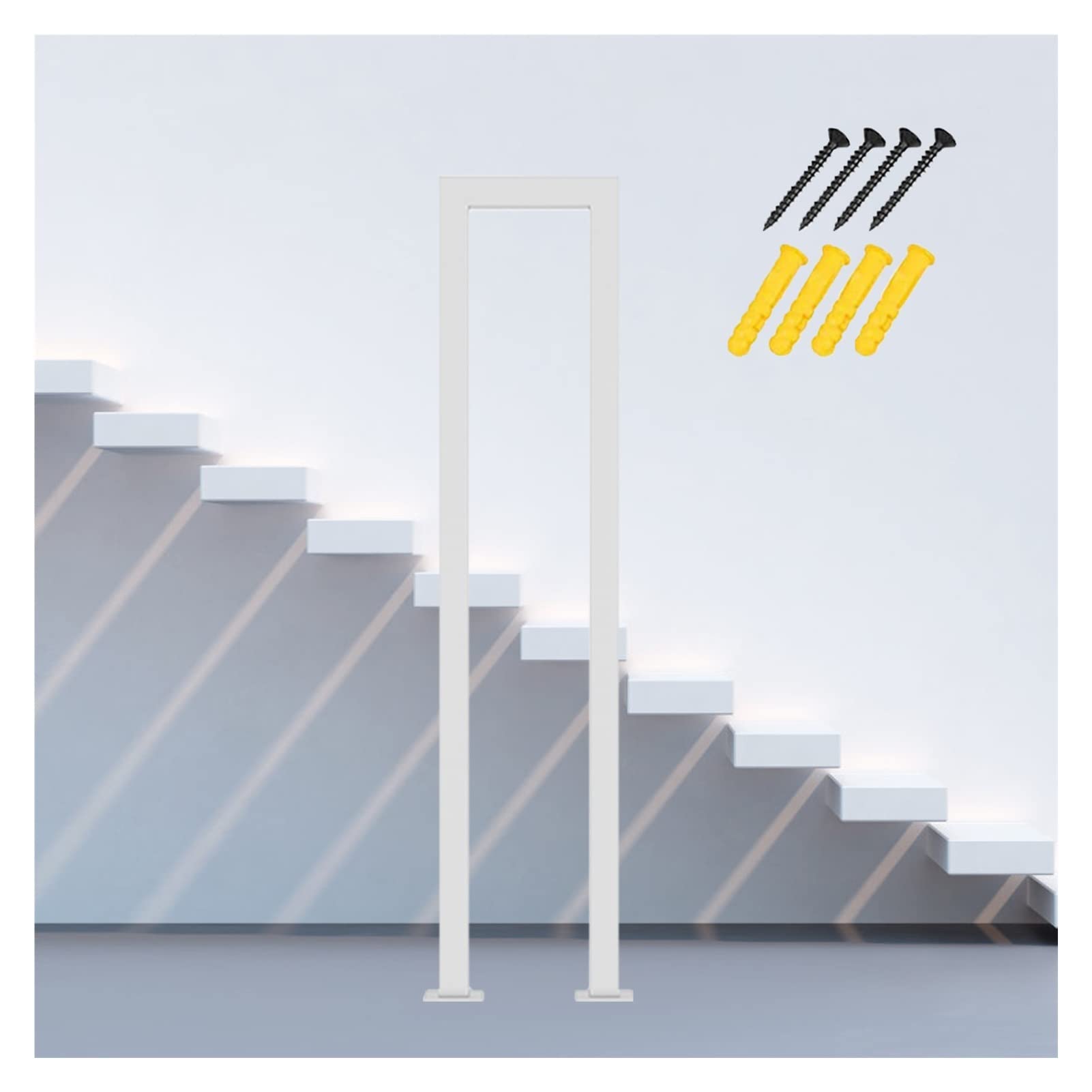 Meiiron A One Piece Industrial Staircase Handrails Stair Handrail Right Ngle Square / U-Shaped Iron Railing Industrial Black Iron Square Pipe Handrail For Stairs Rustic White ( Color : Size : 85Cm(33.4") )