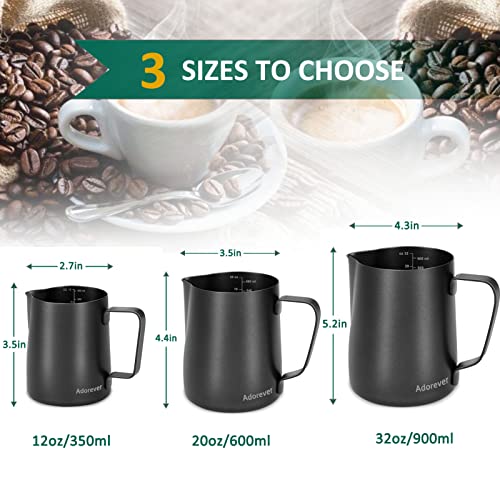 Image of Milk Frothing Pitcher 600ml /20oz Steaming Pitchers Stainless Steel Milk Coffee Cappuccino Latte Art Barista Steam Pitchers Milk Jug Cup with Decorating Art Pen, Black