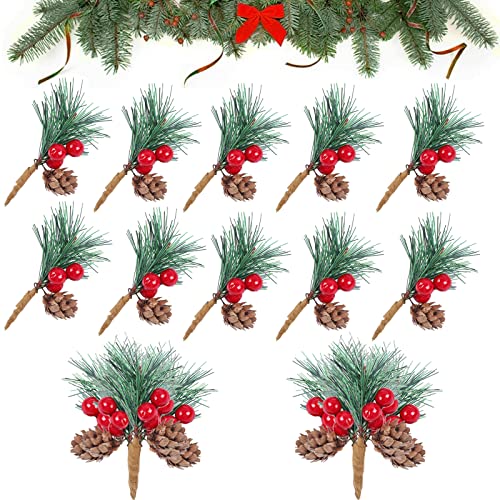 20 Piezas Ramas de Pino Navideño, Bayas de Navidad Christmas Holly Berries Bayas Artificiales para Guirnaldas de Navidad Decoraciones para Bodas, Jardín, Decoraciones Artesanales Cover
