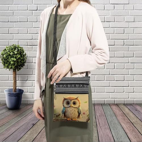Lovely Owl Messenger Bag Small Ethnic Pattern Printed Adjustable Strap Crossbody Zipper Bag Lovely Owl Phone Bag Wallet Cute Shoulder Handbag for Women - 13