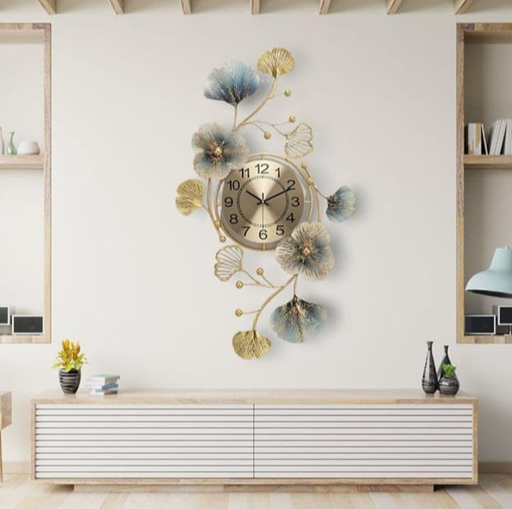 ULTRA SHINE HOME DECOR Modern Floral Design Heavy Metal Wall Clock, Handmade for Home Decoration, Bedroom, Living Room, Hotel & Restaurant Decor (36 X 18 Inch)