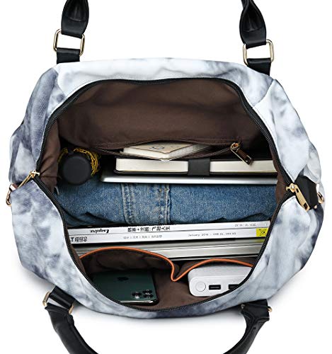 Women Ladies Weekender Bag Overnight Carry-on Tote Duffel in Trolley Handle (Tie dye -Blue)